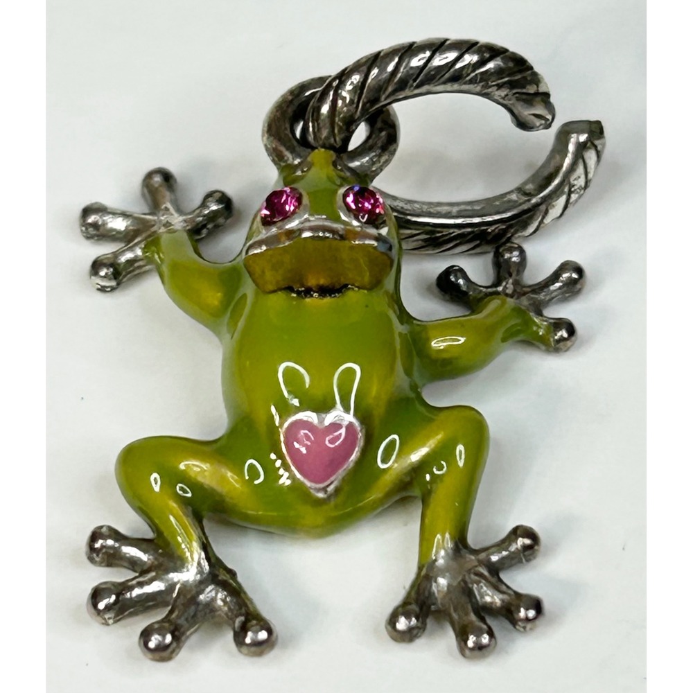 Retired BRIGHTON Princess Frogette Charm #J95192 Green Enamel Pink Crystals - Picture 3 of 5
